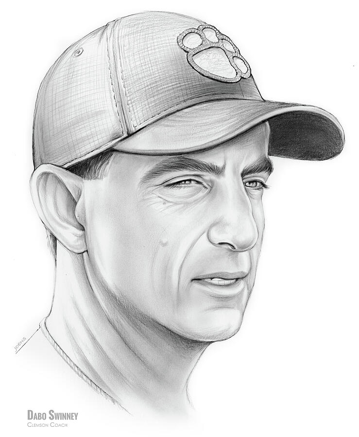 Football Drawing - Dabo Swinney #1 by Greg Joens