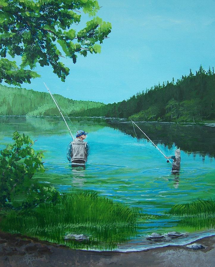 Dad and Son Fishing #1 Painting by Gene Ritchhart