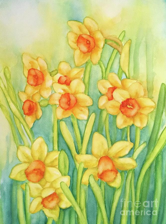 Daffodils in yellow #2 Painting by Inese Poga