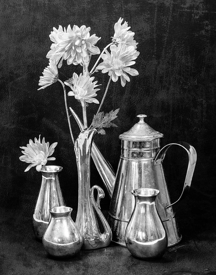 Still Life Photograph - Daisies in Silver Still-Life #1 by Betty Denise