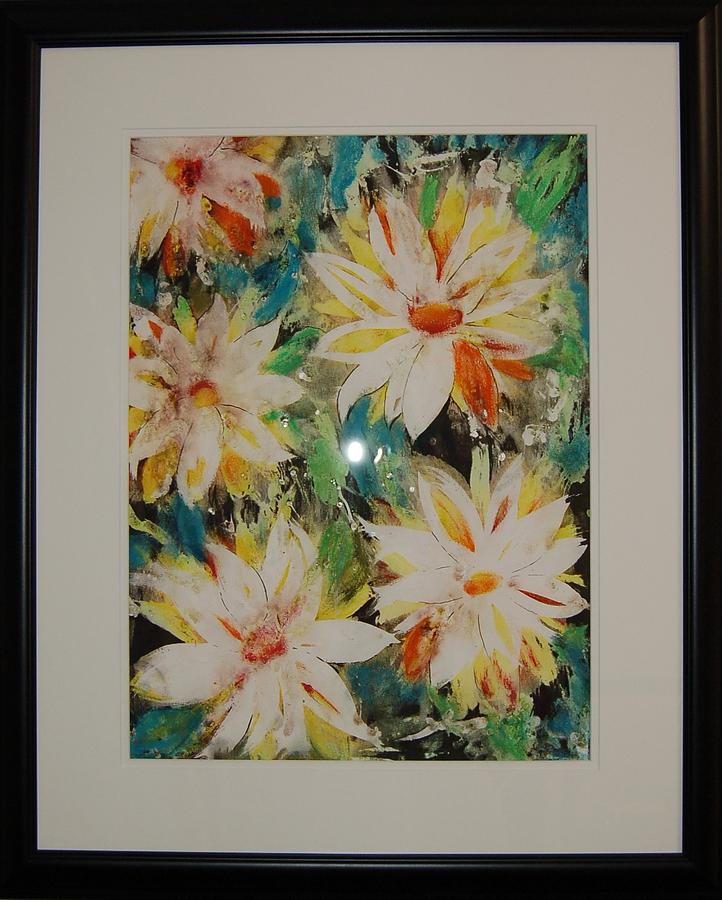 Floral Abstract Painting - Daisies In The Wind #1 by Henny Dagenais