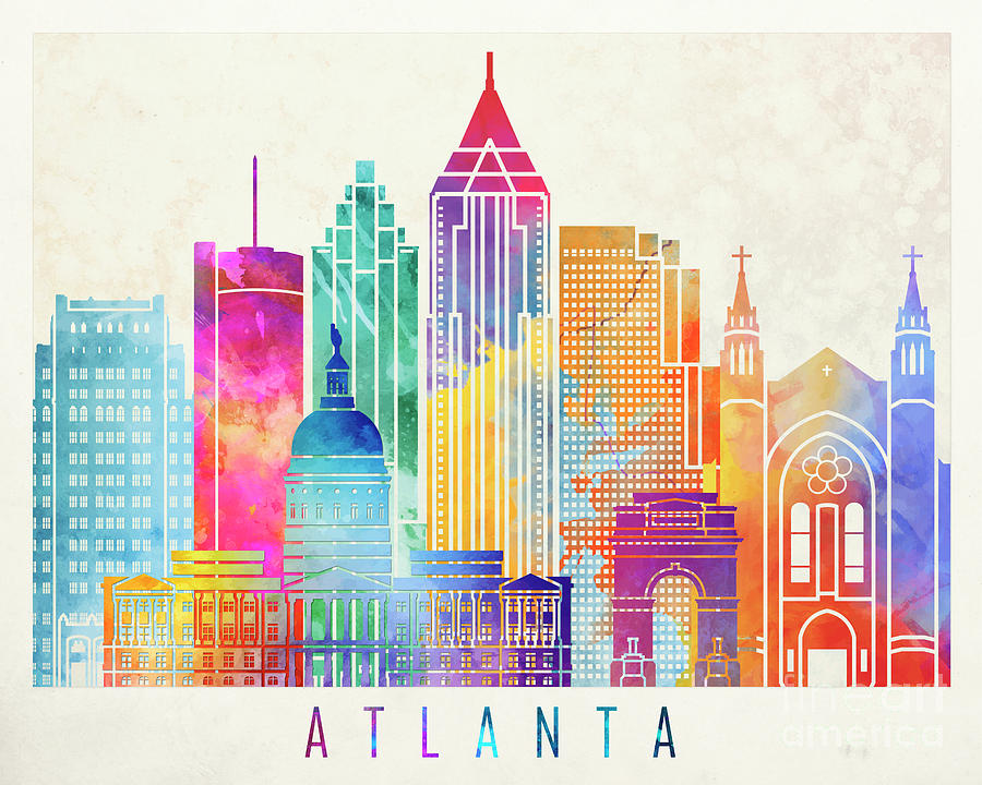 Atlanta landmarks watercolor poster Painting by Pablo Romero