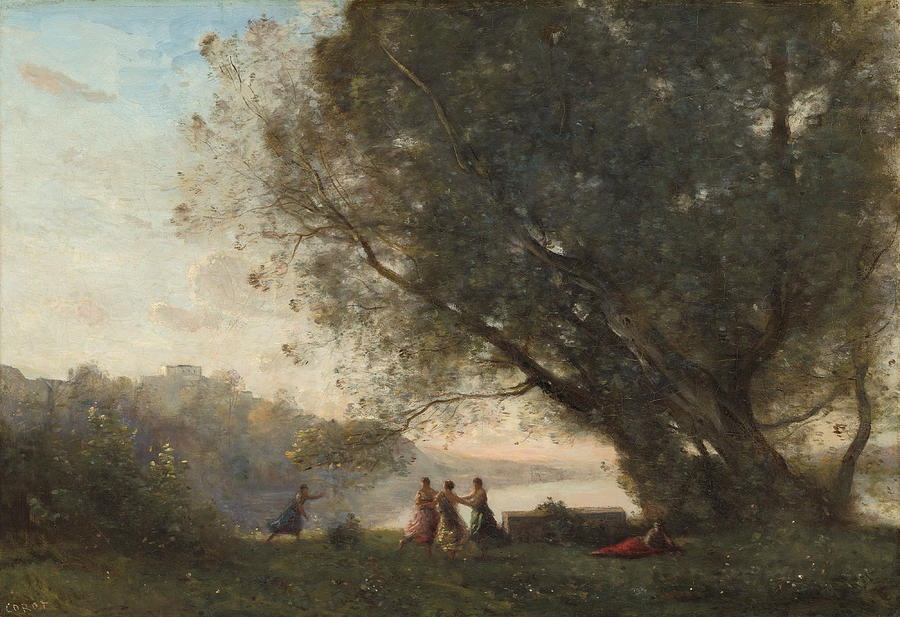 Dance under the Trees at the Edge of the Lake #1 Painting by Jean-Baptiste-Camille Corot
