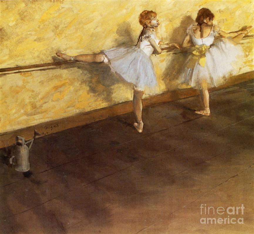 Dancers Practicing at the Barre Painting by MotionAge Designs