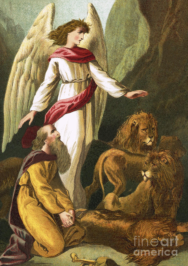 Lion Painting - Daniel with the lions by English School