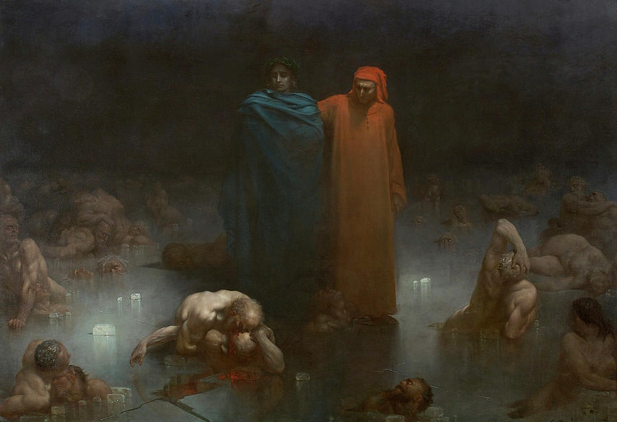 Dante and Virgil in the Ninth Circle of Hell Painting by Gustav Dore