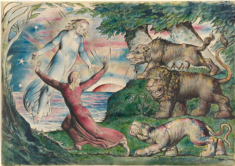 Dante Painting - Dante Running From The Three Beasts by William Blake Dante Painting - Dante Running From The Three Beasts by William Blake