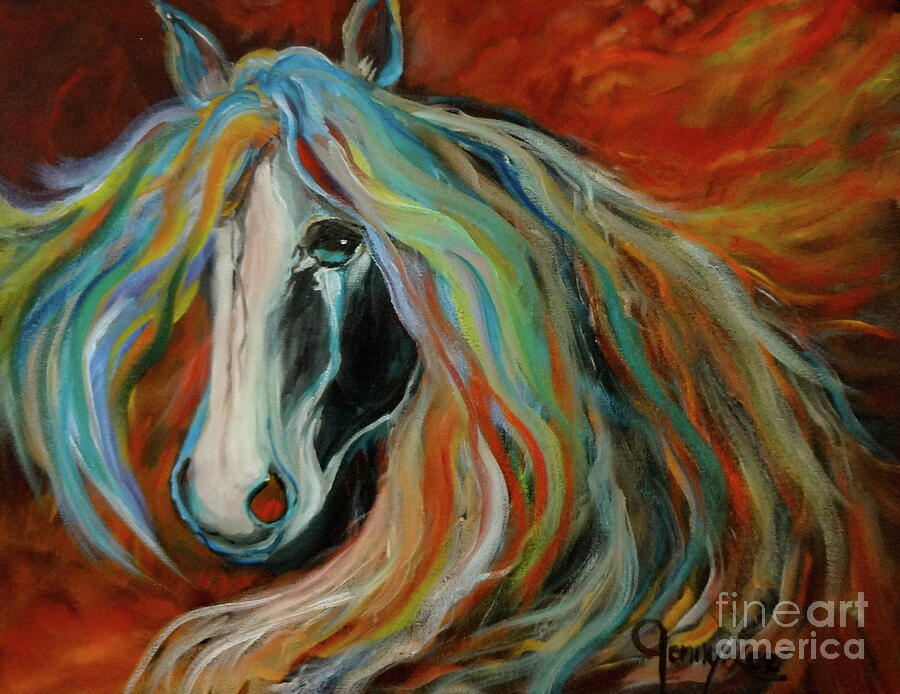 Horse Painting - Dark Thunder by Jenny Lee