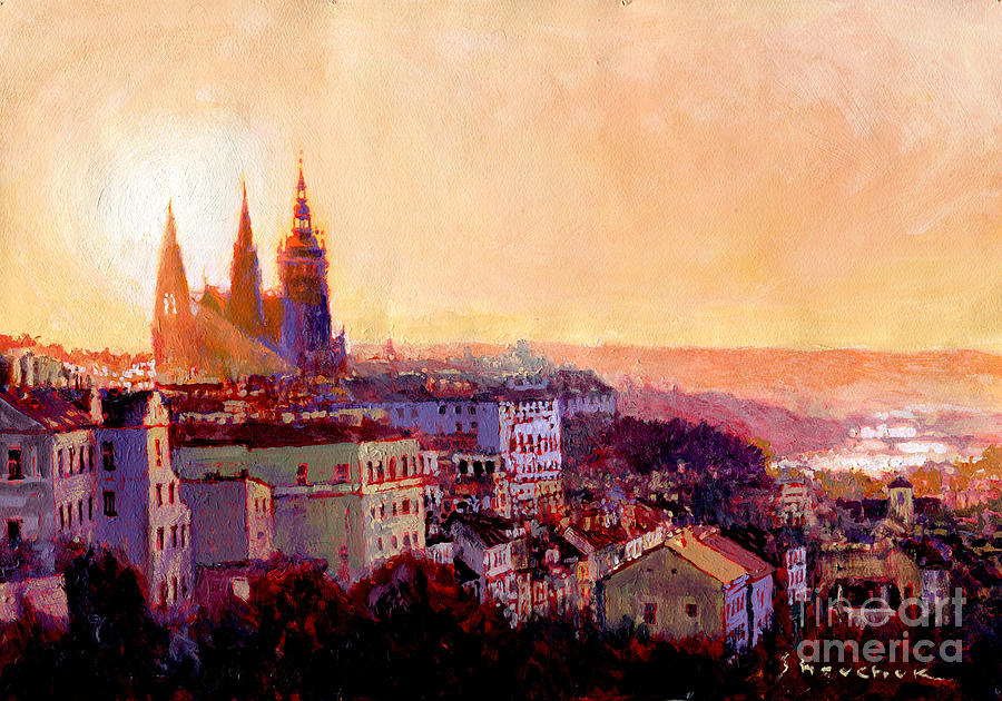 Architecture Painting - Sundown over Prague by Yuriy Shevchuk