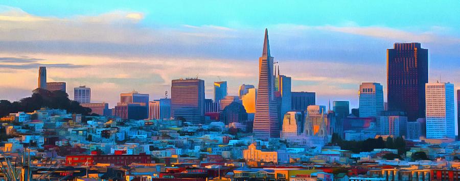 Dawn Skyline San Francisco Painting #2 Photograph by Barbara Snyder