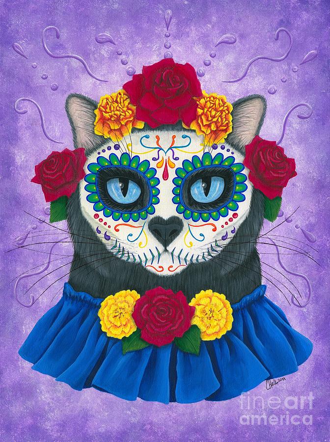 Day of the Dead Cat Gal - Sugar Skull Cat by Carrie Hawks Day of the Dead Cat Gal - Sugar Skull Cat by Carrie Hawks