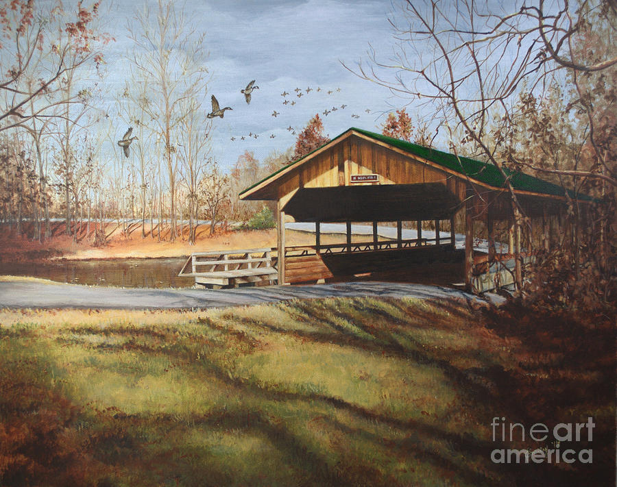 Geese Painting - DC Park Covered Bridge #2 by Emily Land