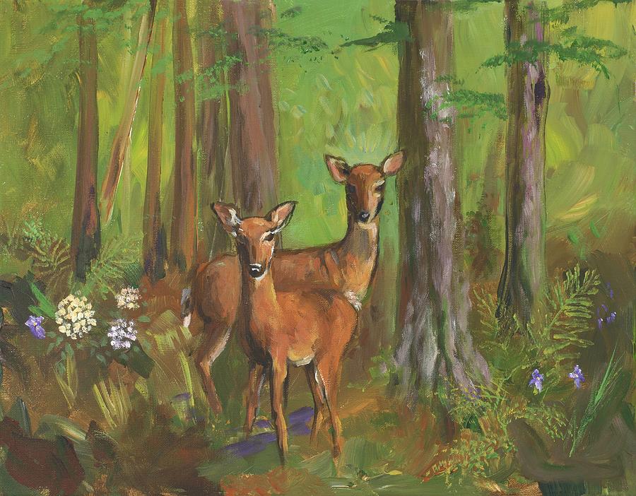 Nature Painting - Deer Friends by Sofanya White