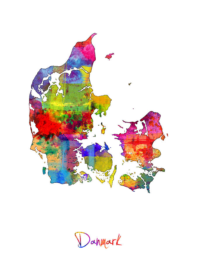 Denmark Watercolor Map #1 Digital Art by Michael Tompsett