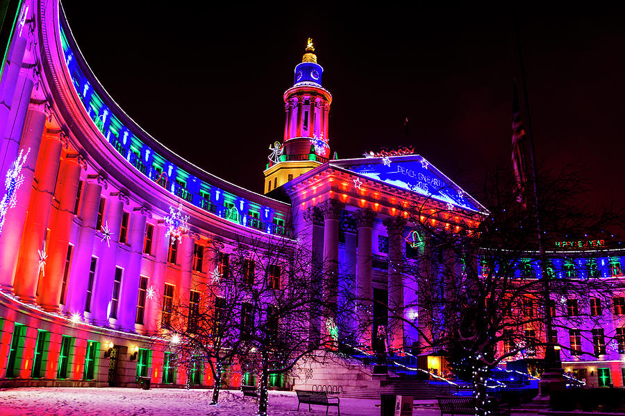 Denver City and County Building Holiday Lights #1 Photograph by Teri Virbickis