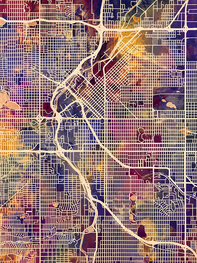 Denver Colorado Street Map #1 Digital Art by Michael Tompsett