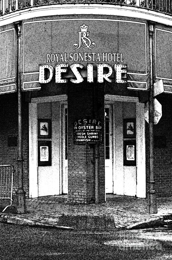 Desire Corner Bourbon Street French Quarter New Orleans Black and White Fresco Digital Art #2 Digital Art by Shawn OBrien