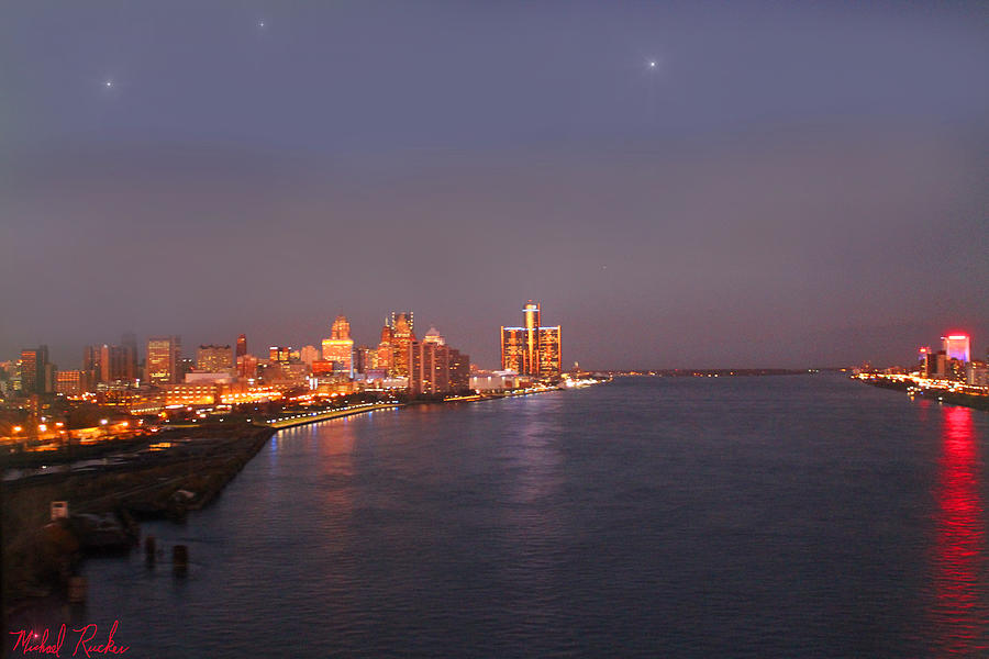 Detroit Skyline at Night #2 Photograph by Michael Rucker
