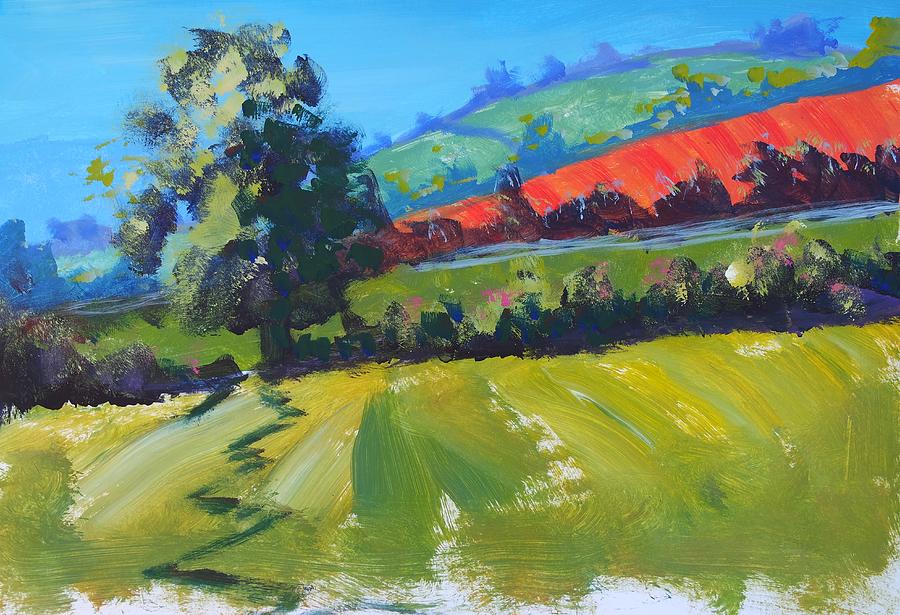 Devon Landscape Painting with red ploughed field Painting by Mike Jory
