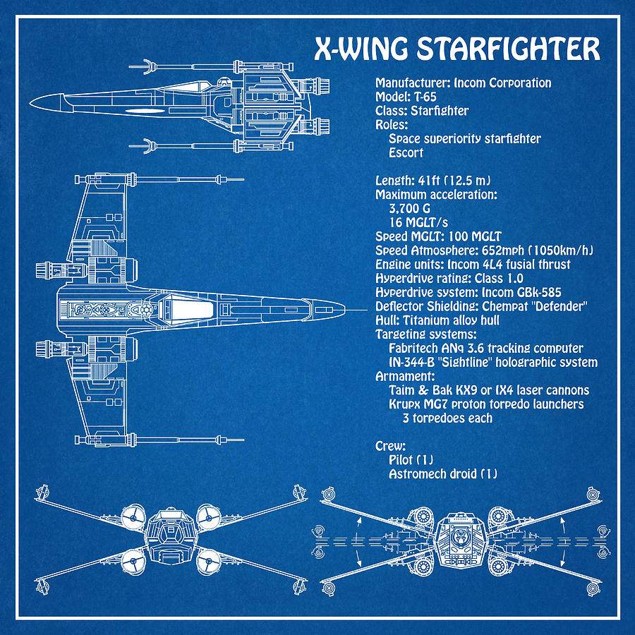 Diagram Illustration for the T-65 X-Wing Starfighter from Star Wars with  technical data information #1 Digital Art by SP JE Art - Pixels