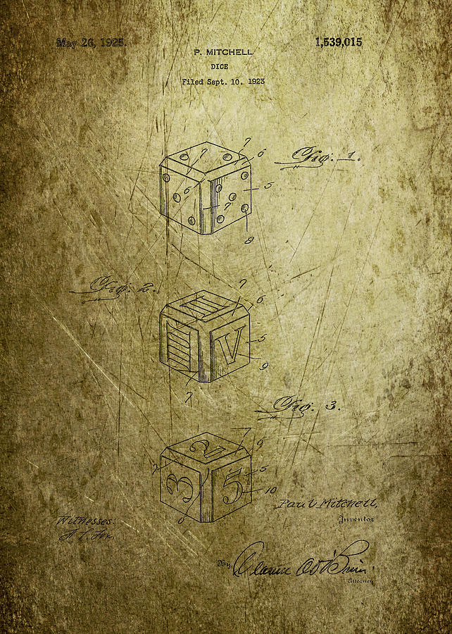 Dice Patent From 1923 Photograph