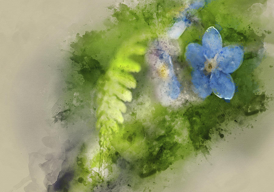 Digital Watercolor Painting Of Vibrant Forget Me Not Spring Flow Photograph By Matthew Gibson