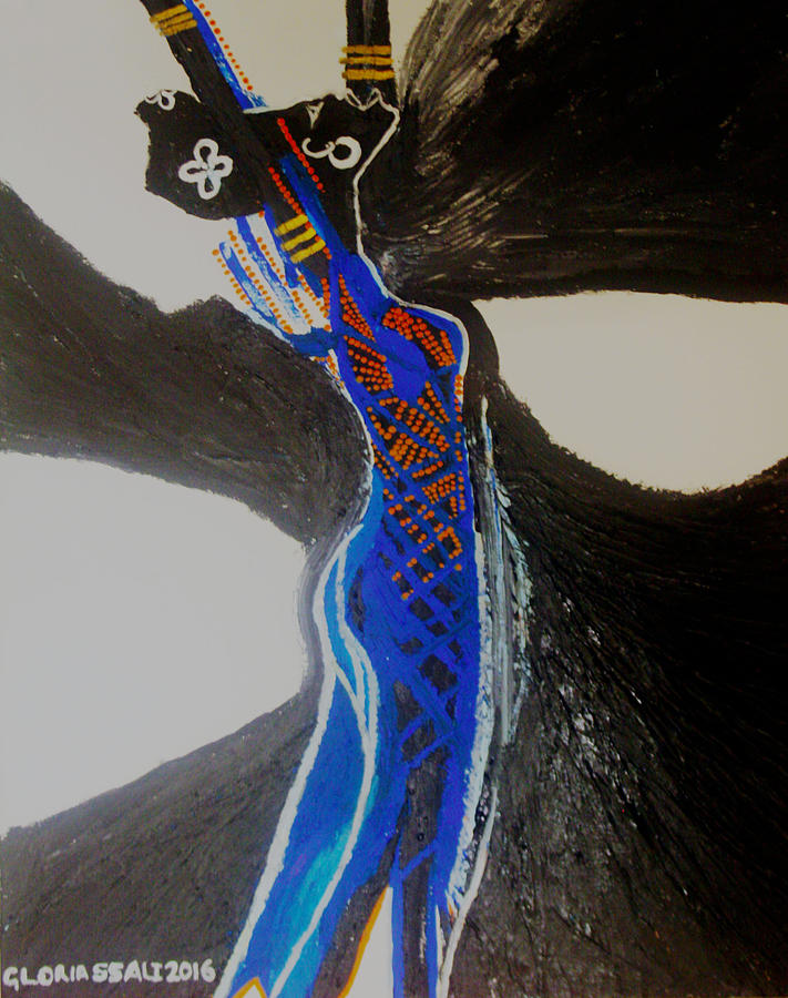 Dinka in Blue - South Sudan #1 Painting by Gloria Ssali