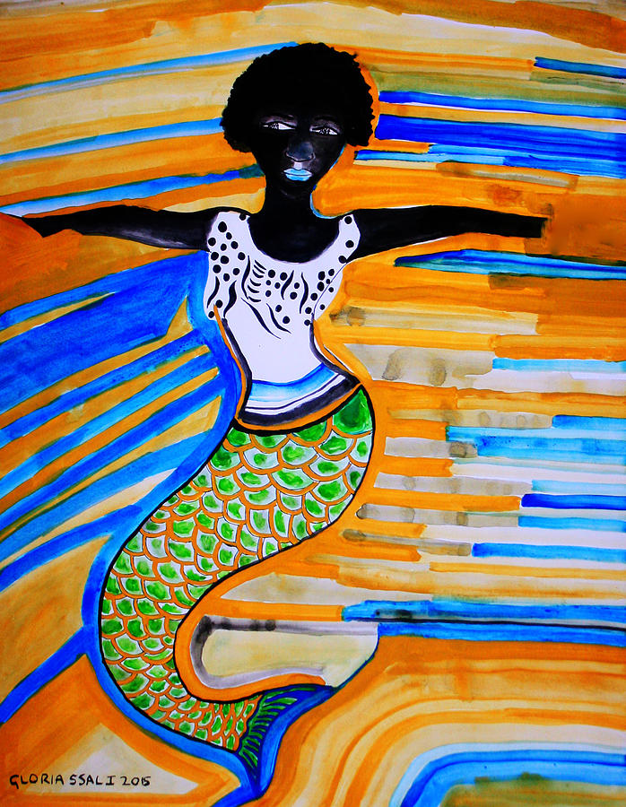 Mermaid Painting - Dinka Mermaid - South Sudan #1 by Gloria Ssali