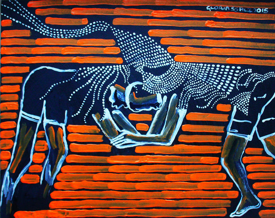 Dinka Wrestling - South Sudan #1 Painting by Gloria Ssali
