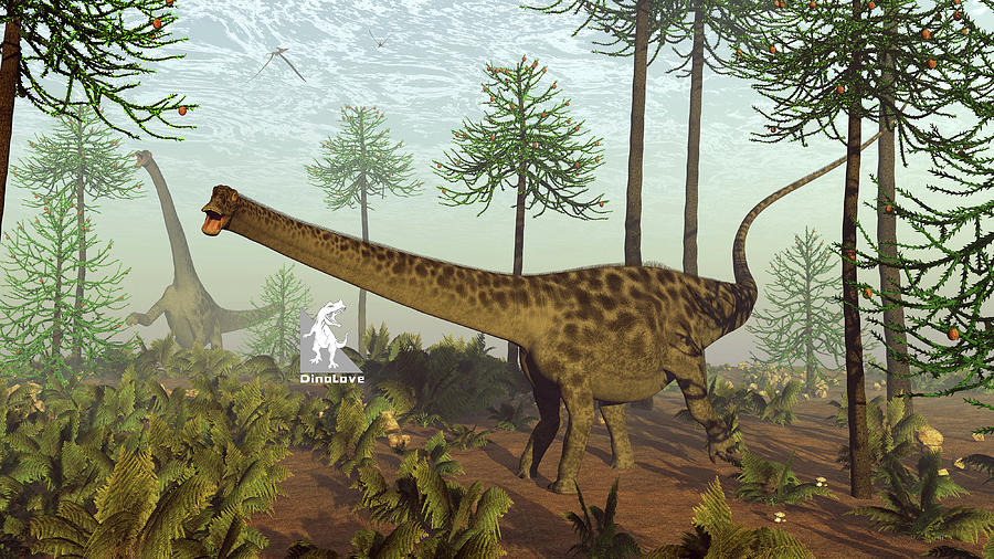 Diplodocus dinosaurs among araucaria trees - 3D render by Elenarts - Elena Duvernay Digital Art Diplodocus dinosaurs among araucaria trees - 3D render by Elenarts - Elena Duvernay Digital Art