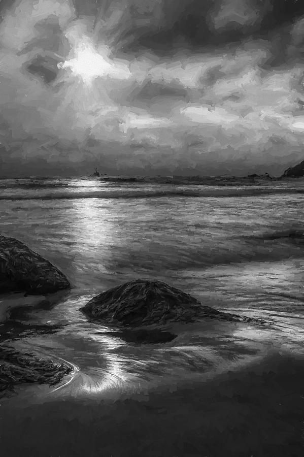 Black And White Digital Art - Distant Lighthouse  II #2 by Jon Glaser
