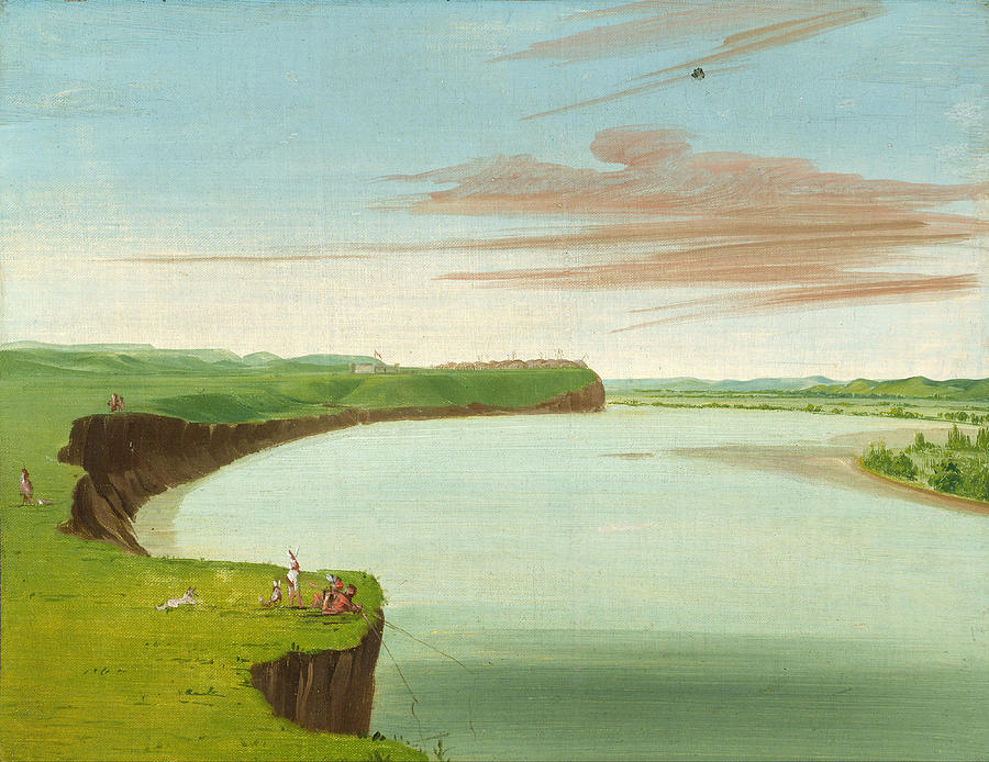Distant View of the Mandan Village #3 Painting by George Catlin
