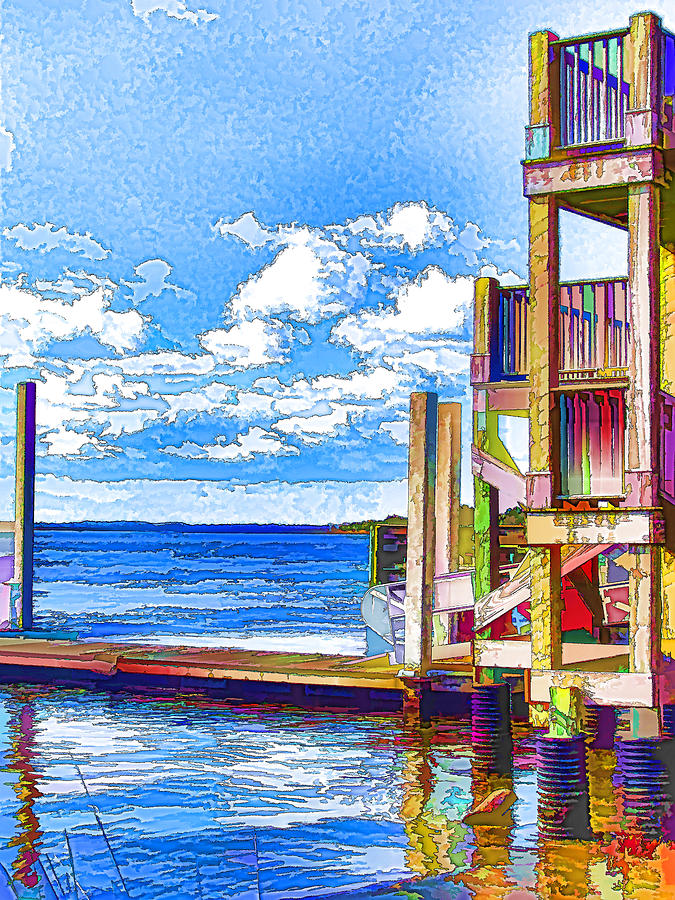 Fall Painting - Dock on waterfront 2 #1 by Jeelan Clark