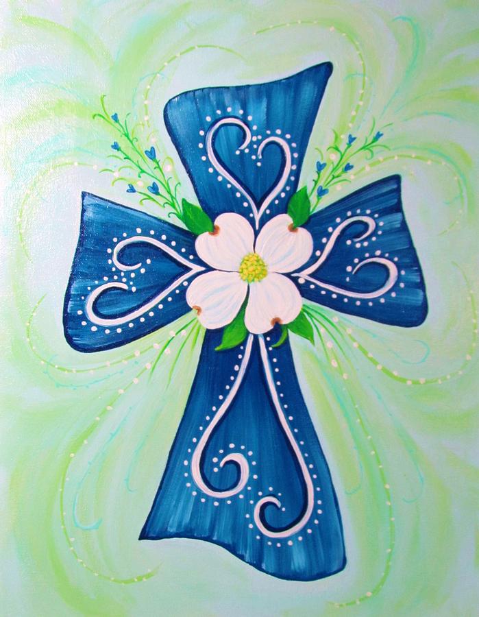 Dogwood Cross in Blue Painting by Cynthia Stewart - Fine Art America