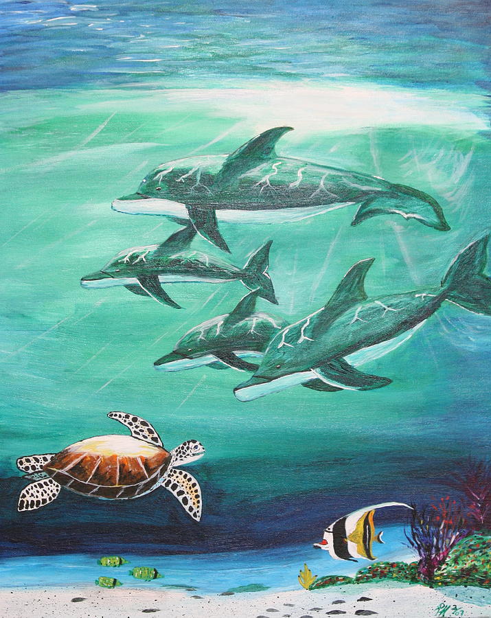 Dolphin Family Painting by Peter Hay