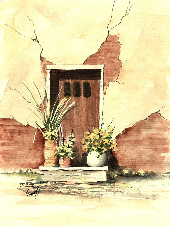 Door with Pots #1 Painting by Sam Sidders