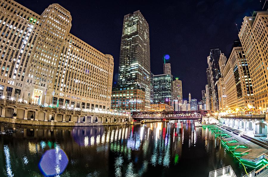 Downtown Chicago Illinois City Skyline At Night #1 Photograph by Alex Grichenko