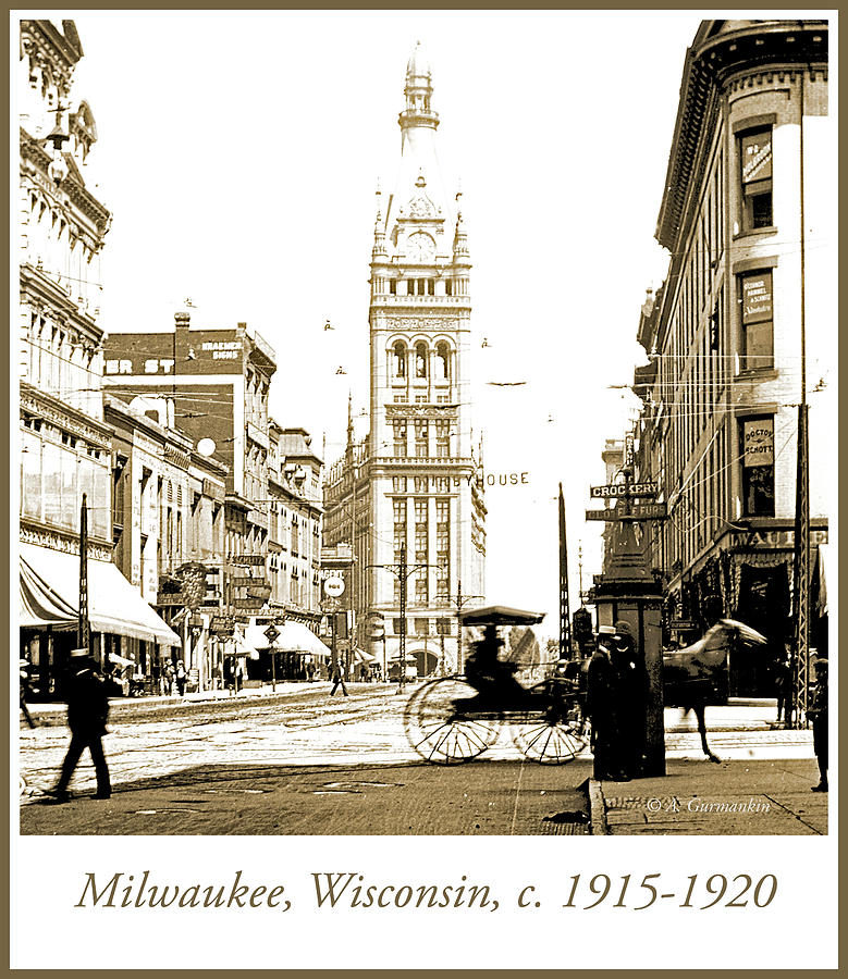 Downtown Milwaukee, c. 1915-1920, Vintage Photograph #3 Photograph by A Macarthur Gurmankin