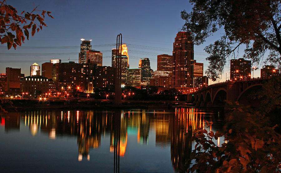 Downtown Minneapolis at Night #1 Photograph by Angie Schutt