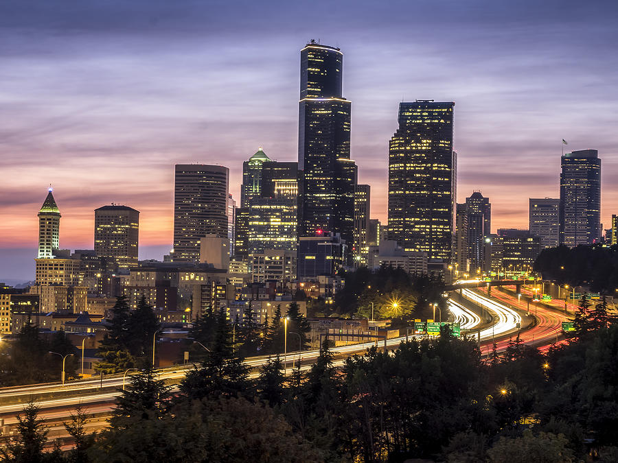 Downtown Seattle at Sunset Photograph by Kyle Wasielewski