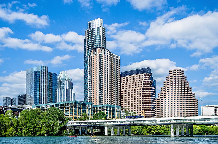 Downtown View Of Austin Texas Skyline With Blue Sky #1 Photograph by Alex Grichenko