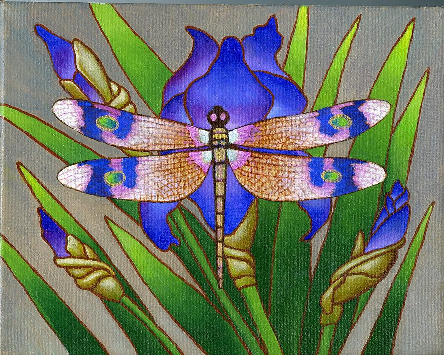 Nature Painting - Dragon Fly and Iris by Jane Whiting Chrzanoska