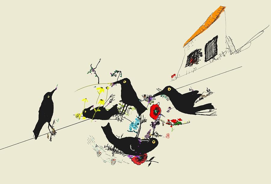 Drunkin Birds Come Calling #1 Digital Art by Debbi Saccomanno Chan