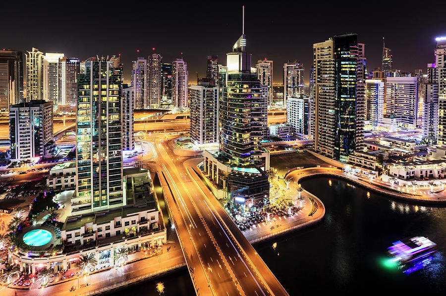 Dubai Marina at night #1 Photograph by Alexey Stiop