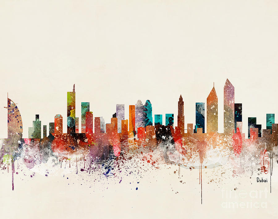Skyline Painting - Dubai Skyline #1 by Bri Buckley