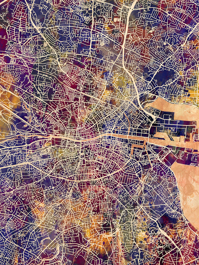 Abstract Digital Art - Dublin Ireland City Map #1 by Michael Tompsett