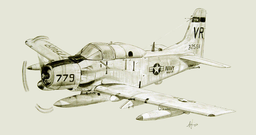 Airplane Drawing - EA-1F on Patrol #1 by Nicholas Linehan