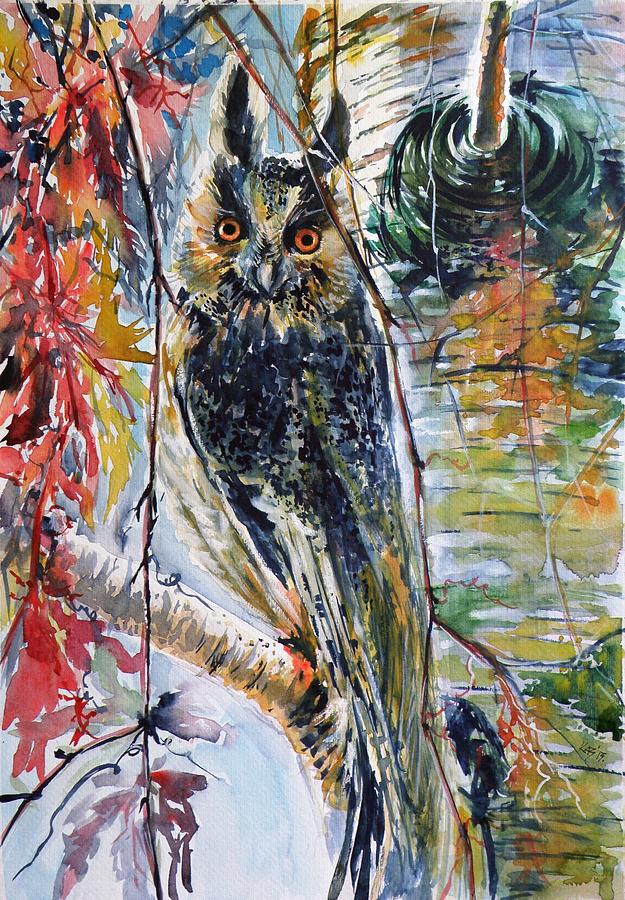 Eagle owl #1 Painting by Kovacs Anna Brigitta