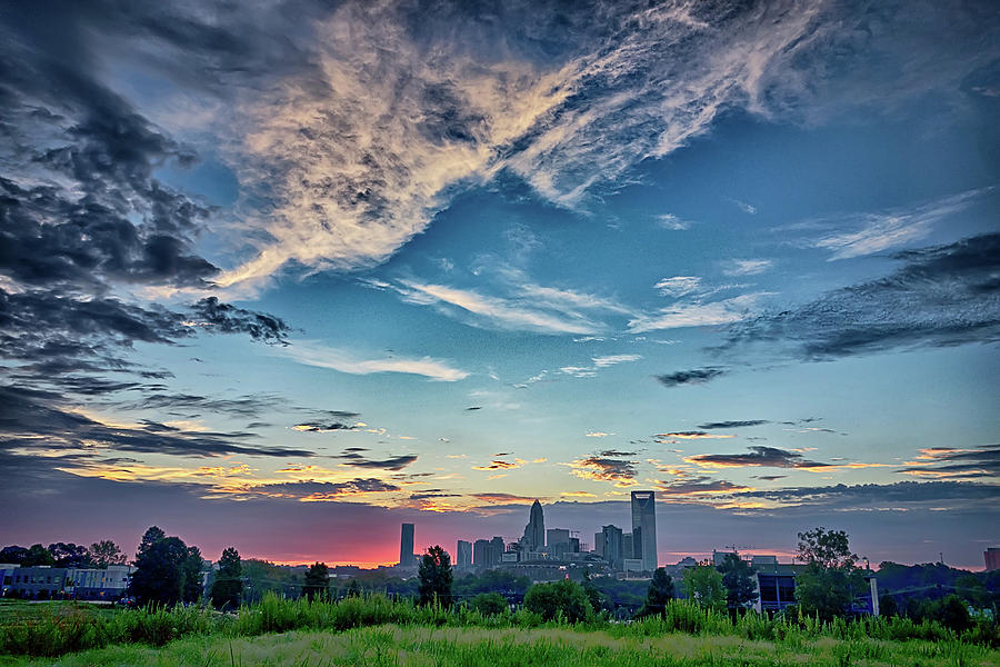 Early Morning Sunrise Over Charlotte North Carolina Skyline #1 Photograph by Alex Grichenko