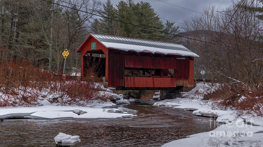 Early Winter snow at the Upper Cox Covered Bridge. #1 Photograph by New England Photography